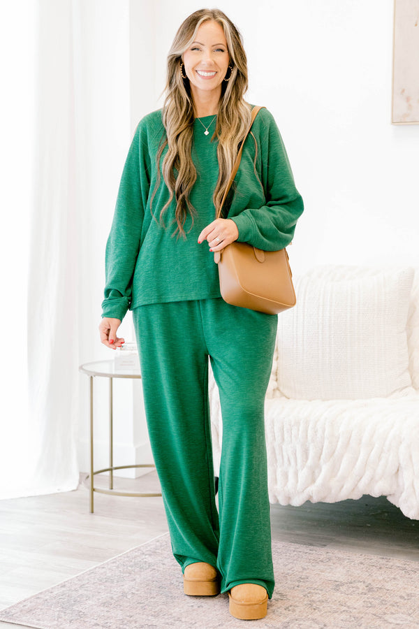 Chic Soul plus size clothing, dark green long sleeve and pants lounge set
