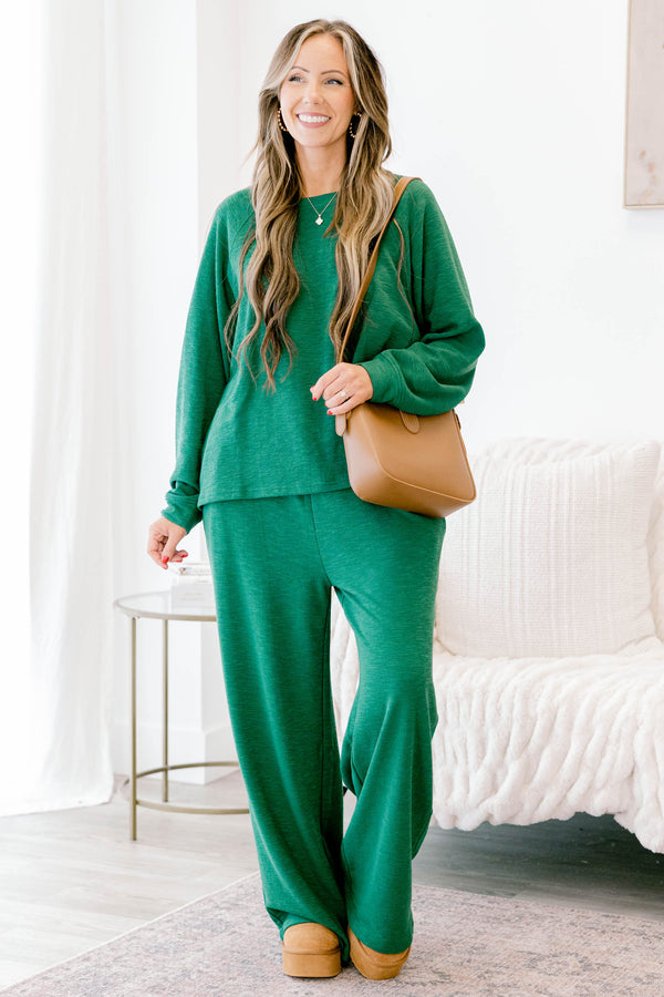Chic Soul plus size clothing, dark green long sleeve and pants lounge set