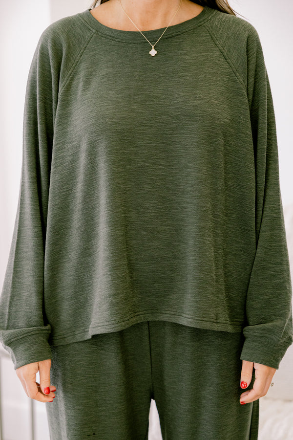 Chic Soul plus size clothing, dark olive set with pants and a long sleeve top 