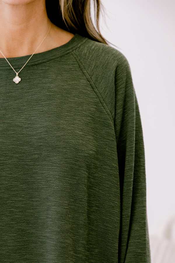 Chic Soul plus size clothing, dark olive set with pants and a long sleeve top 