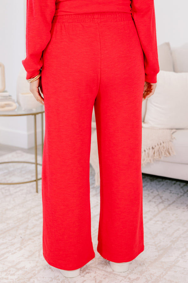 Chic Soul plus size clothing, red long sleeve and lounge wide leg pants matching set