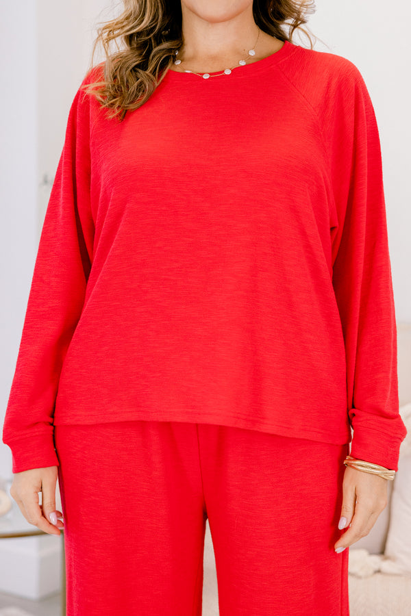 Chic Soul plus size clothing, red long sleeve and lounge wide leg pants matching set