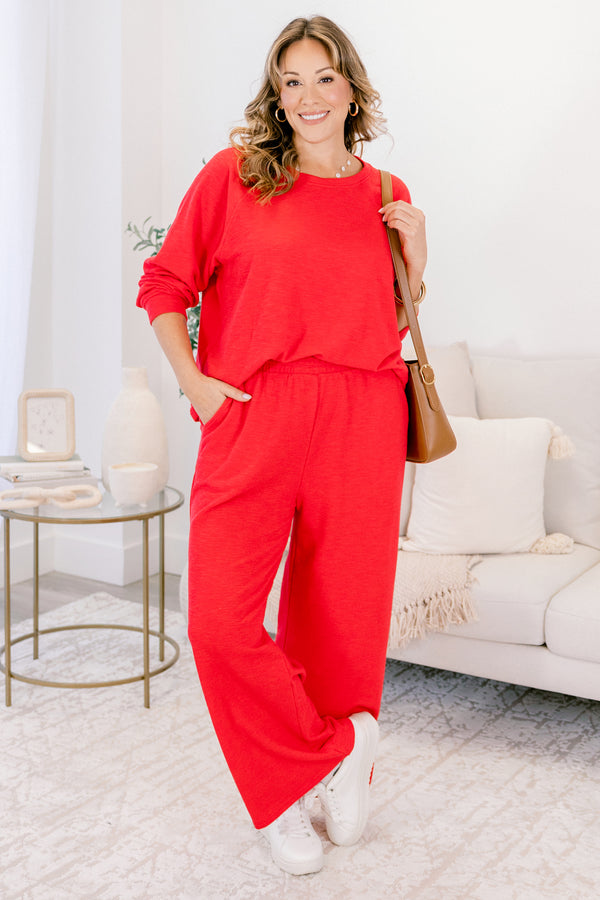 Chic Soul plus size clothing, red long sleeve and lounge wide leg pants matching set