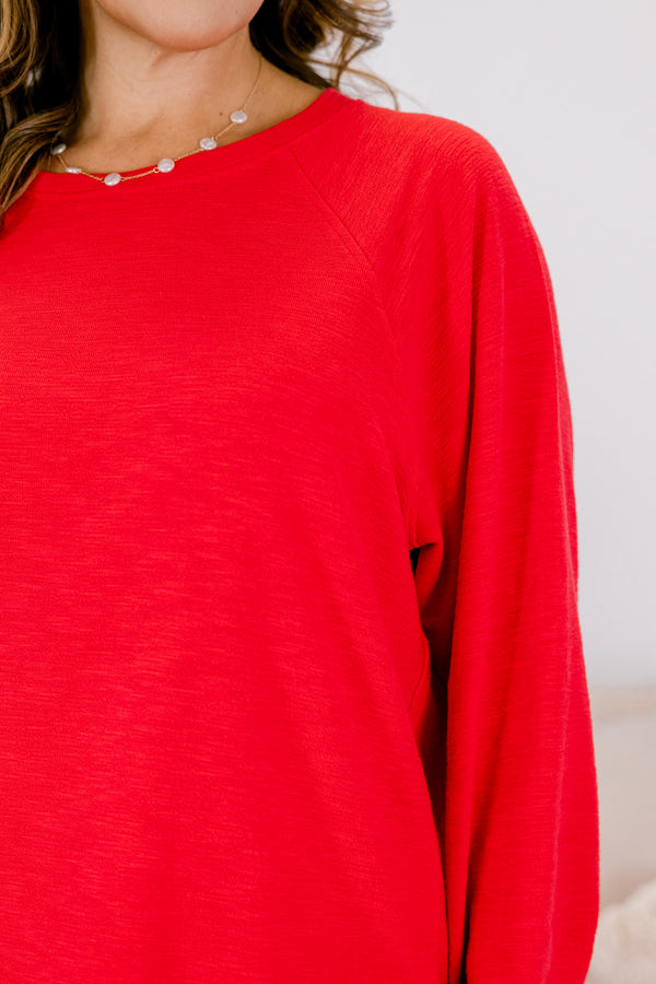 Chic Soul plus size clothing, red long sleeve and lounge wide leg pants matching set