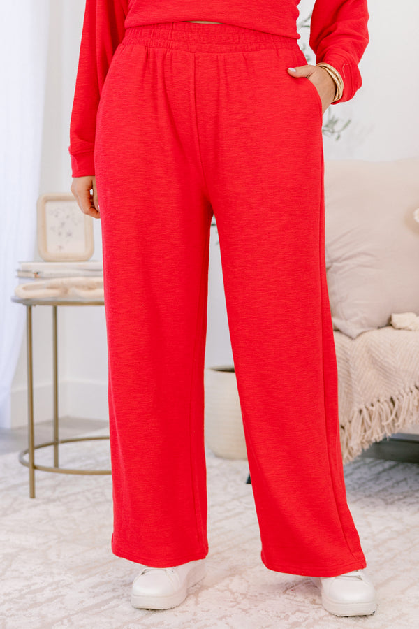 Chic Soul plus size clothing, red long sleeve and lounge wide leg pants matching set