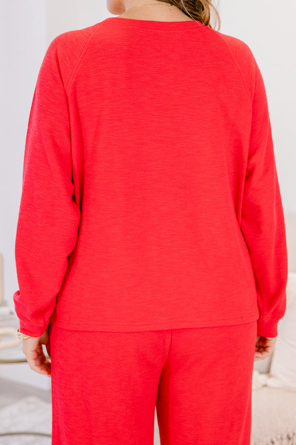 Chic Soul plus size clothing, red long sleeve and lounge wide leg pants matching set