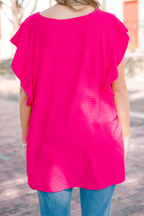 Chic Soul plus size clothing, pink short sleeve top with a textured line pattern 