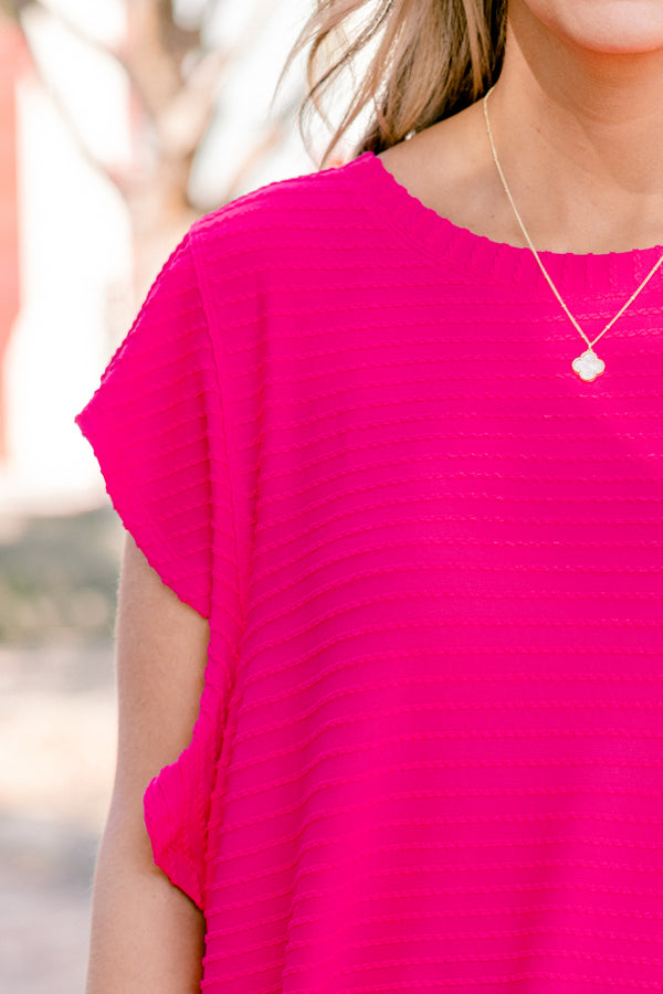 Chic Soul plus size clothing, pink short sleeve top with a textured line pattern 