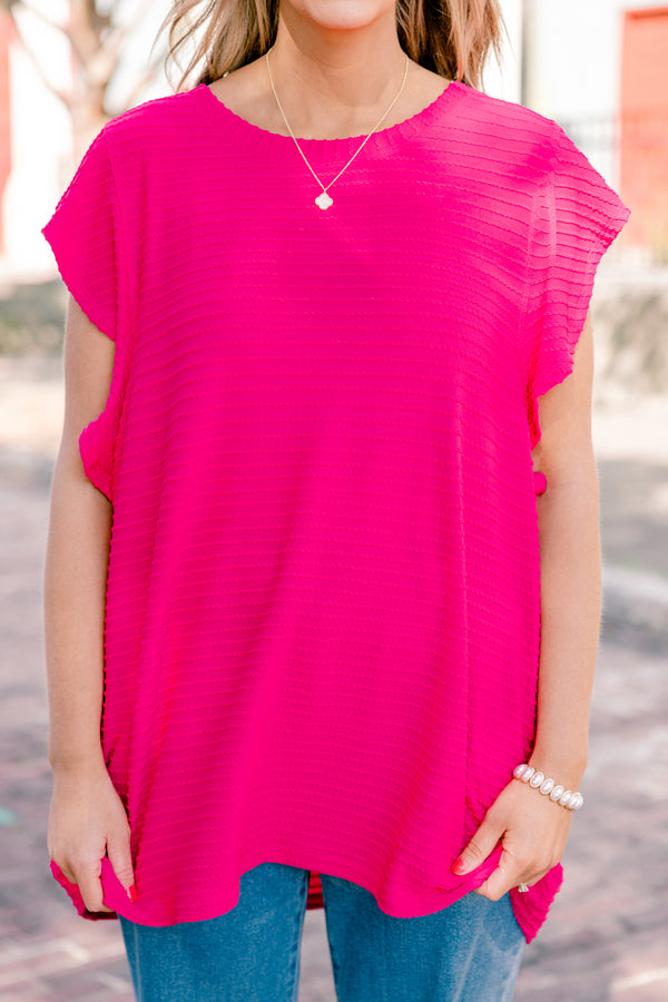 Chic Soul plus size clothing, pink short sleeve top with a textured line pattern 