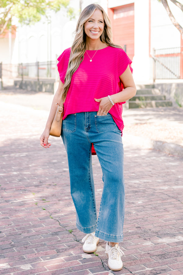 Chic Soul plus size clothing, pink short sleeve top with a textured line pattern 