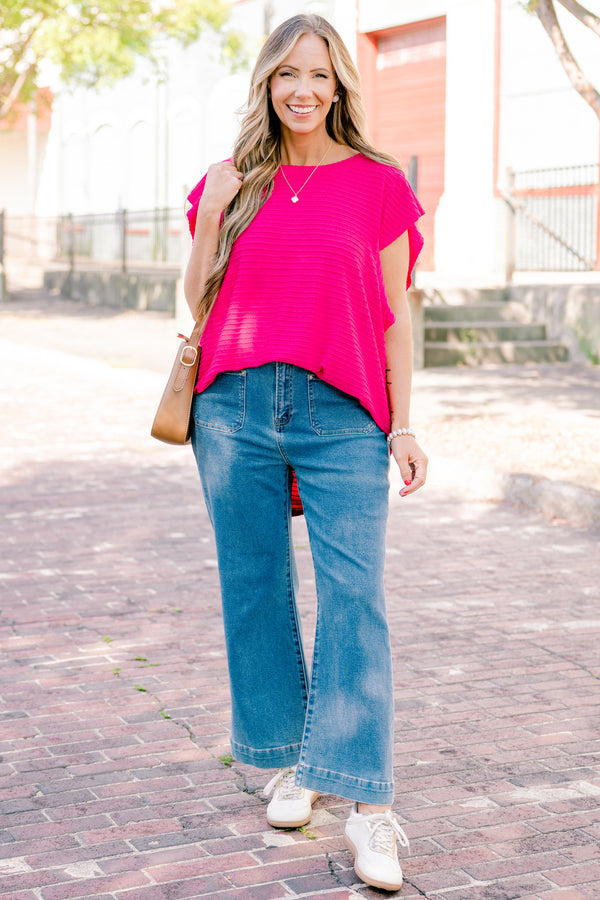 Chic Soul plus size clothing, pink short sleeve top with a textured line pattern 
