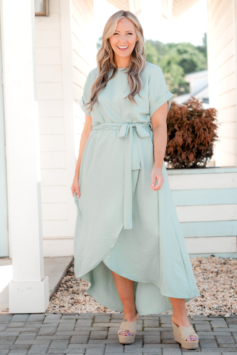 Sage green wrap clearance dress