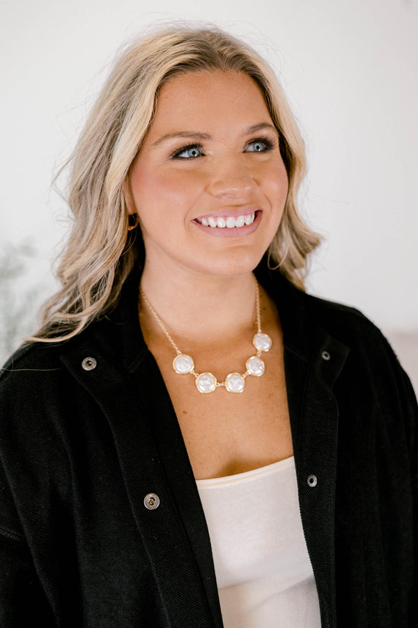 Chic Soul plus size clothing, gold chain necklace with pearl coins 