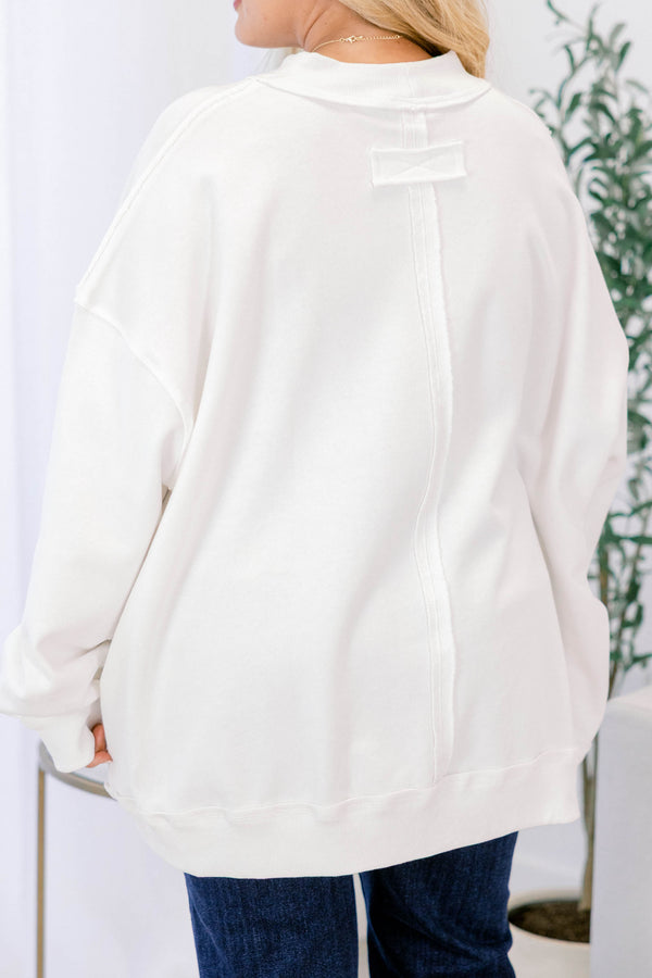 Chic Soul plus size clothing, ivory long sleeve mock neck pullover with cute leopard bow graphic