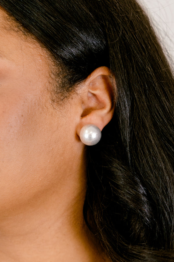 Chic Soul plus size clothing, silver pearl ball earrings