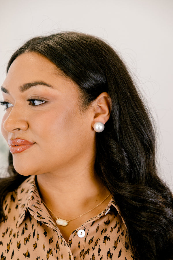 Chic Soul plus size clothing, silver pearl ball earrings