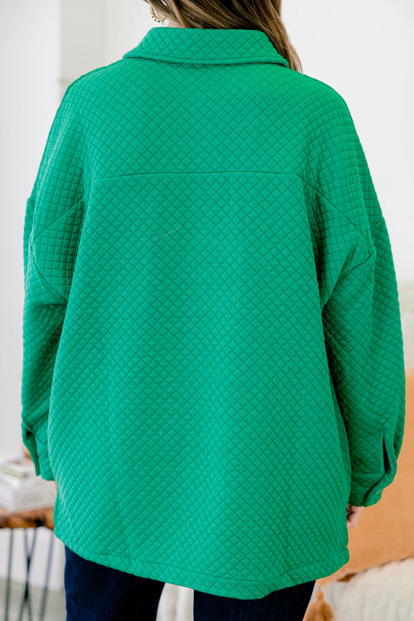 Chic Soul plus size clothing, green quilted button up shacket with 2 front chest pockets