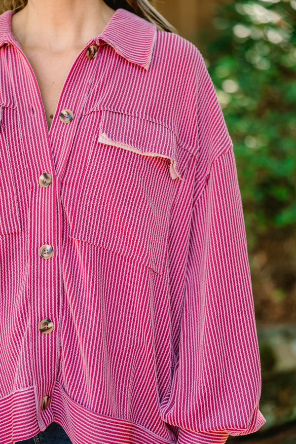 Chic Soul plus size clothing, mauve button up long sleeve top with  a pocket on each side of the chest and a ribbed texture 