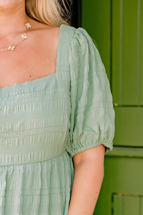 Chic Soul plus size clothing, olive tiered maxi dress with a square neckline and bubble sleeves 