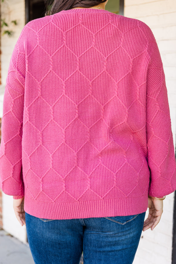 Chic Soul plus size clothing, long-sleeve pink knit sweater with scoop-neckline 