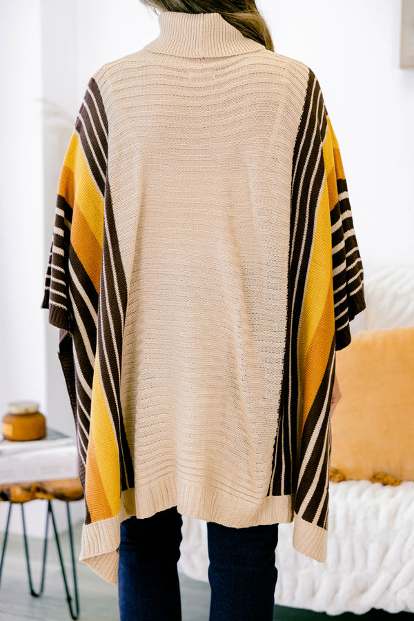 Chic Soul plus size clothing, taupe mix colored tunic striped on both sides with a high neckline
