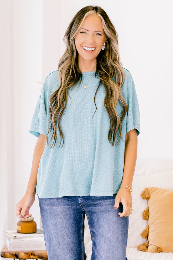 Chic Soul plus size clothing, crew neck blue dolman top