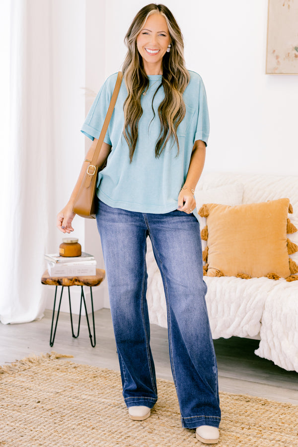 Chic Soul plus size clothing, crew neck blue dolman top