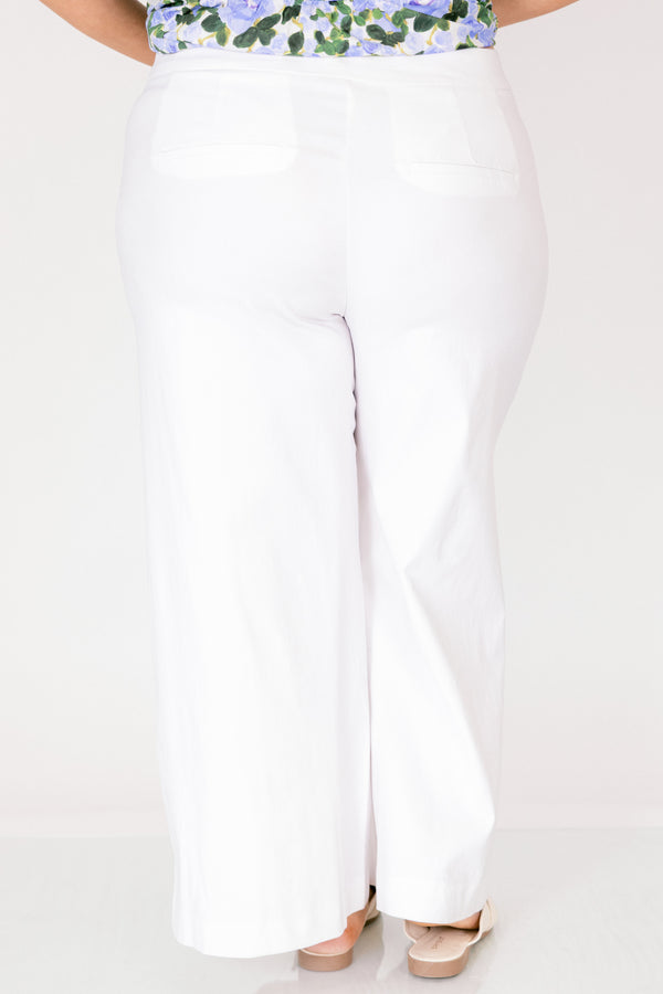 Chic Soul plus size clothing, white straight leg linen pants