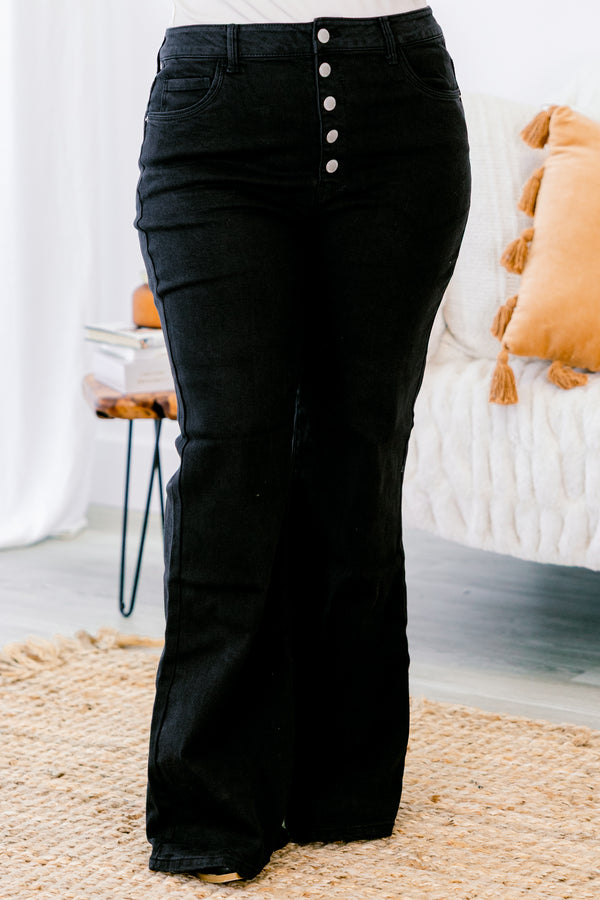 Chic Soul plus size clothing, black button fly flare jeans