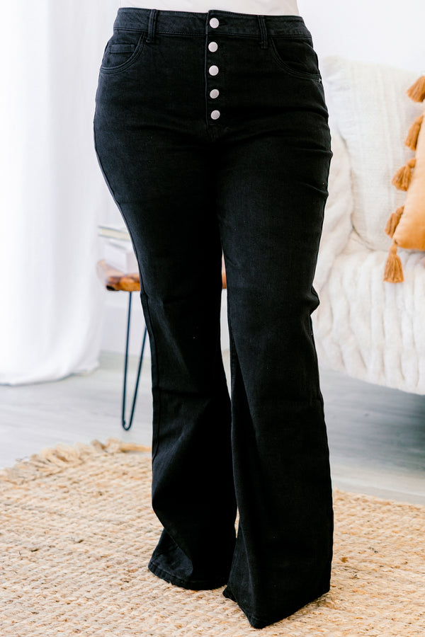 Chic Soul plus size clothing, black button fly flare jeans