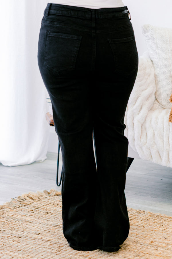 Chic Soul plus size clothing, black button fly flare jeans