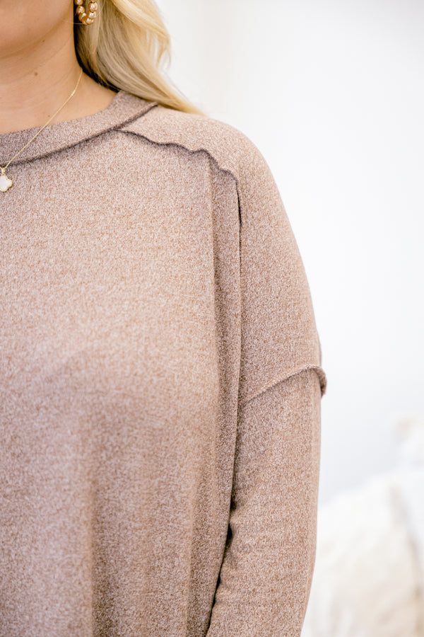 Chic Soul plus size clothing, light brown long sleeve casual top