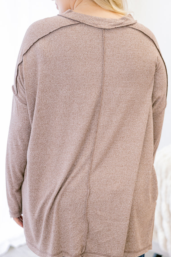 Chic Soul plus size clothing, light brown long sleeve casual top