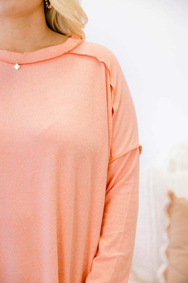 Chic Soul plus size clothing, coral long sleeve crewneck top