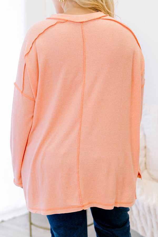 Chic Soul plus size clothing, coral long sleeve crewneck top