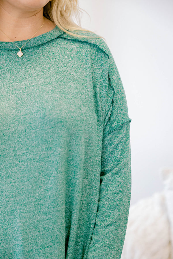 Chic Soul plus size clothing, dark green long sleeve casual crewneck top