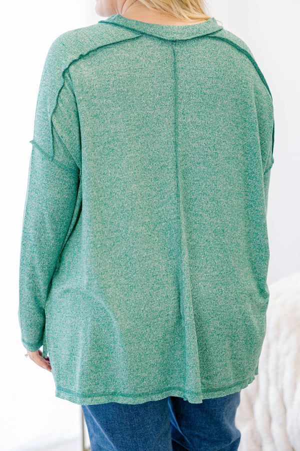 Chic Soul plus size clothing, dark green long sleeve casual crewneck top