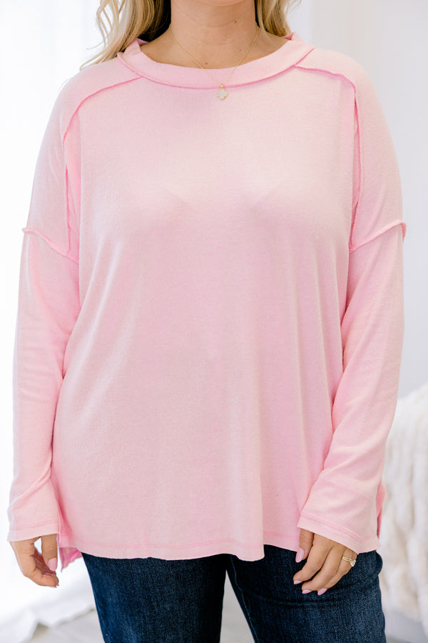 Chic Soul plus size clothing, light pink long sleeve casual top
