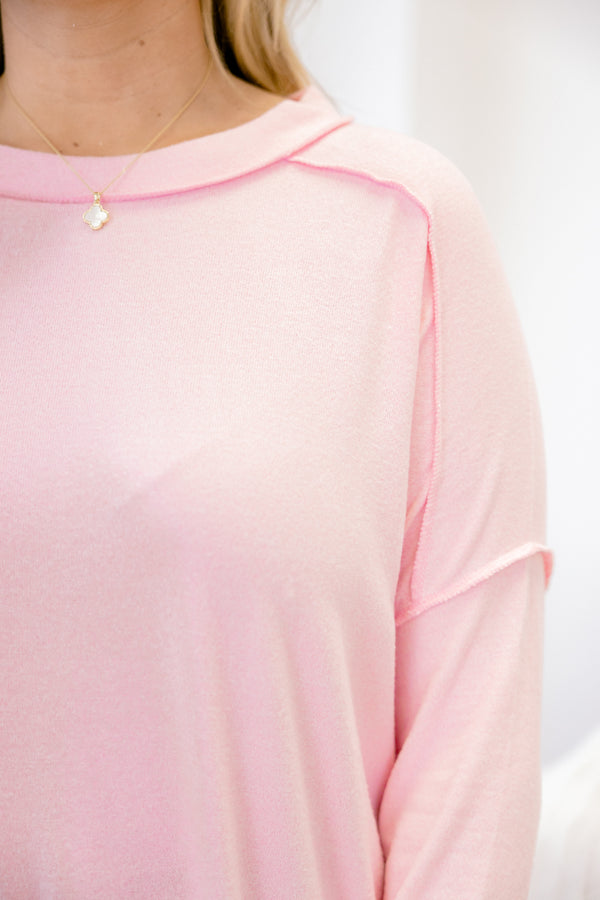 Chic Soul plus size clothing, light pink long sleeve casual top