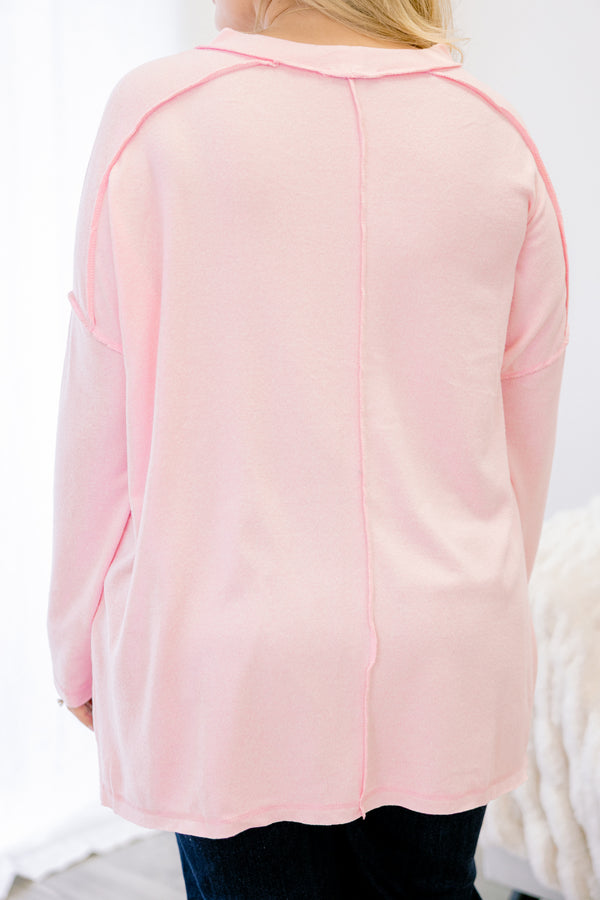 Chic Soul plus size clothing, light pink long sleeve casual top