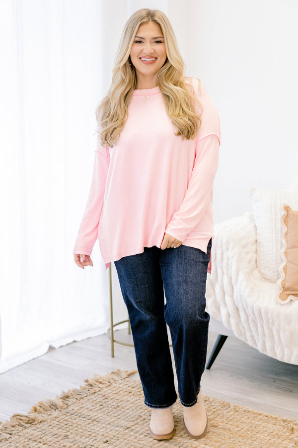 Chic Soul plus size clothing, light pink long sleeve casual top