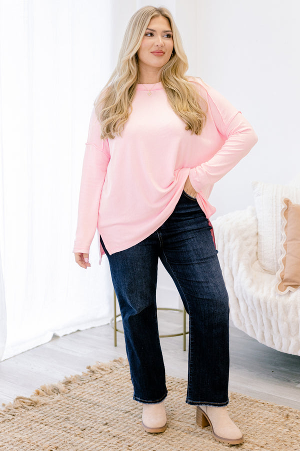 Chic Soul plus size clothing, light pink long sleeve casual top