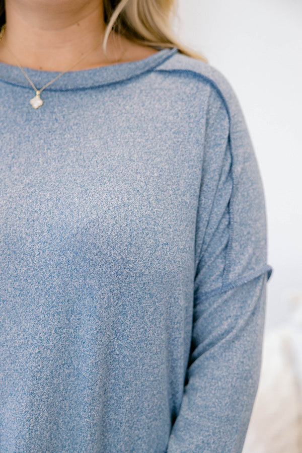 Chic Soul plus size clothing, dusty blue long sleeve casual top