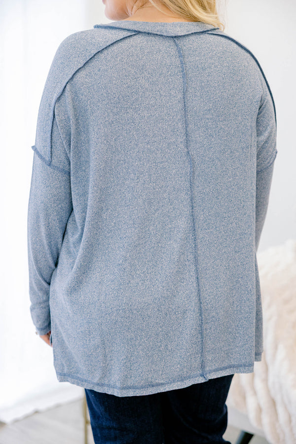 Chic Soul plus size clothing, dusty blue long sleeve casual top