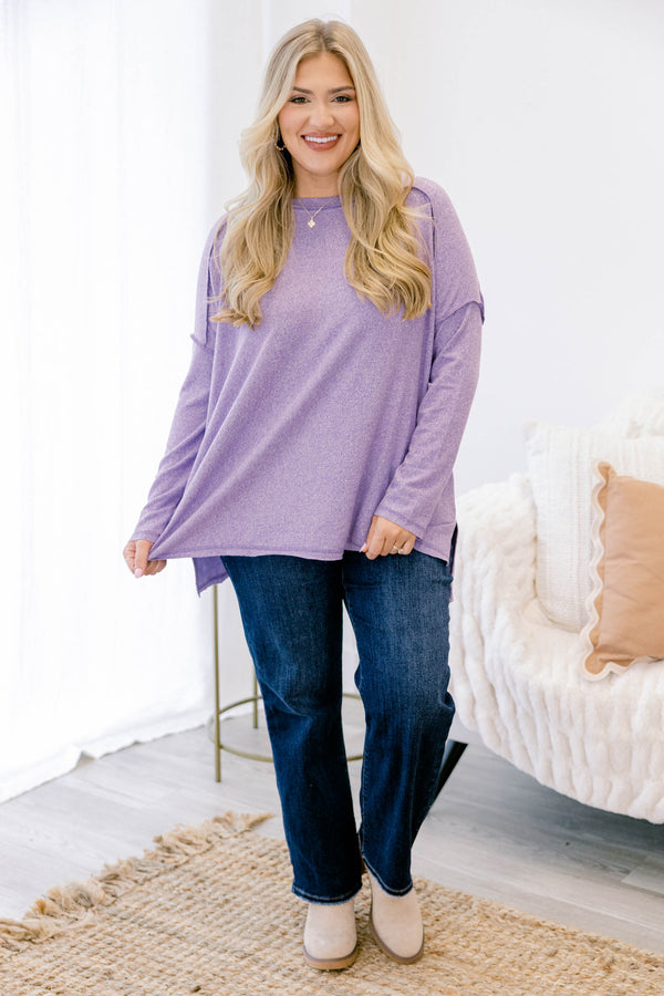 Chic Soul plus size clothing,  light purple long sleeve casual crewneck top