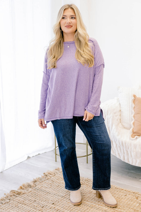 Chic Soul plus size clothing,  light purple long sleeve casual crewneck top