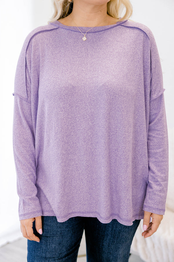 Chic Soul plus size clothing,  light purple long sleeve casual crewneck top