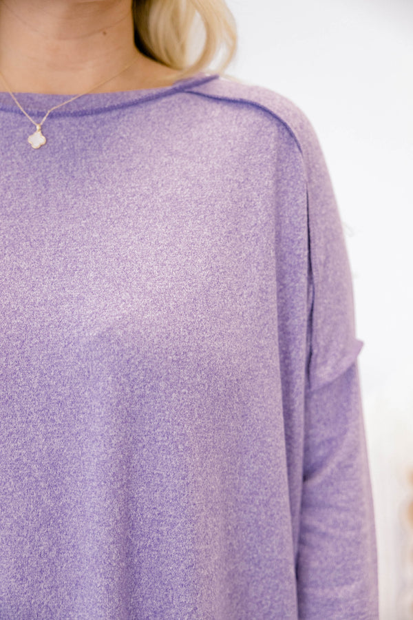 Chic Soul plus size clothing,  light purple long sleeve casual crewneck top