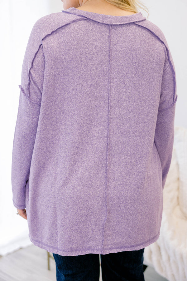 Chic Soul plus size clothing,  light purple long sleeve casual crewneck top