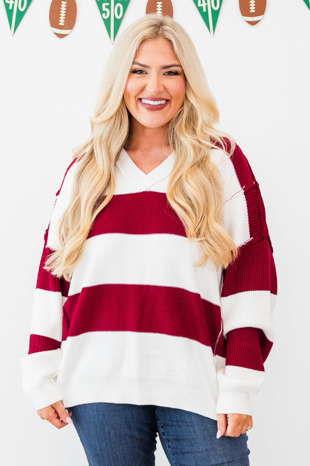 Lineage Cozy Striped Sweater, Burgundy-Ivory – Chic Soul
